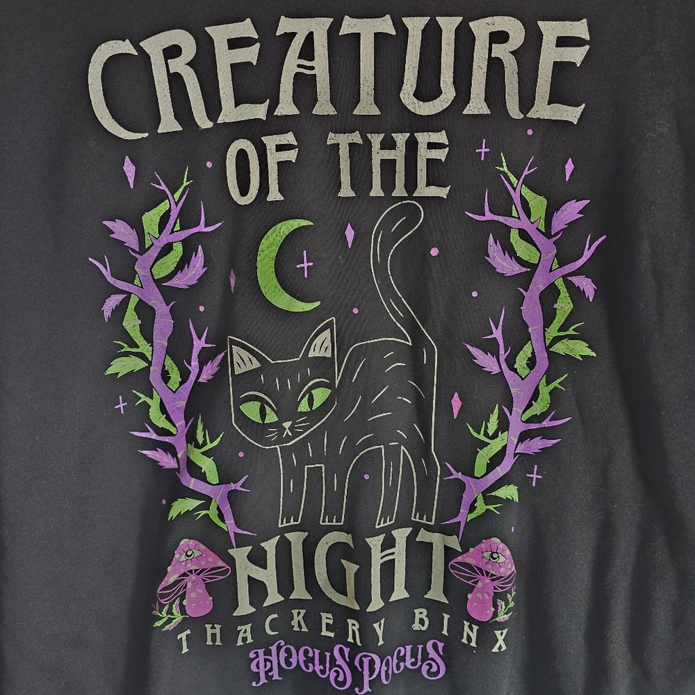 Disney Hocus Pocus Creature of the Night Black Sweatshirt Thackery Binx Cat Med. - Picture 2 of 7